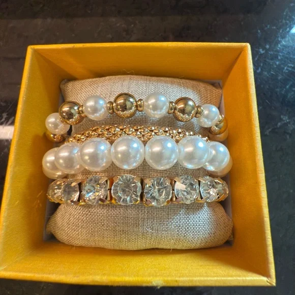 Nicole Miller Gold and White Pearl Bracelet Set - Picture 2 of 4